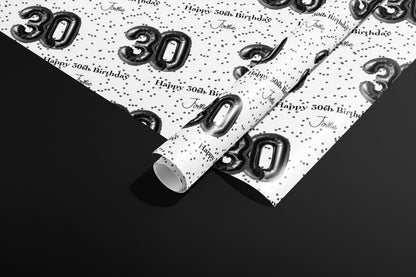 Personalised Birthday Gift Wrap, Wrapping Paper, Your Age, Your Name, Customised, Wedding, Party Hat, Paper, Your Age, Recyclable, Black