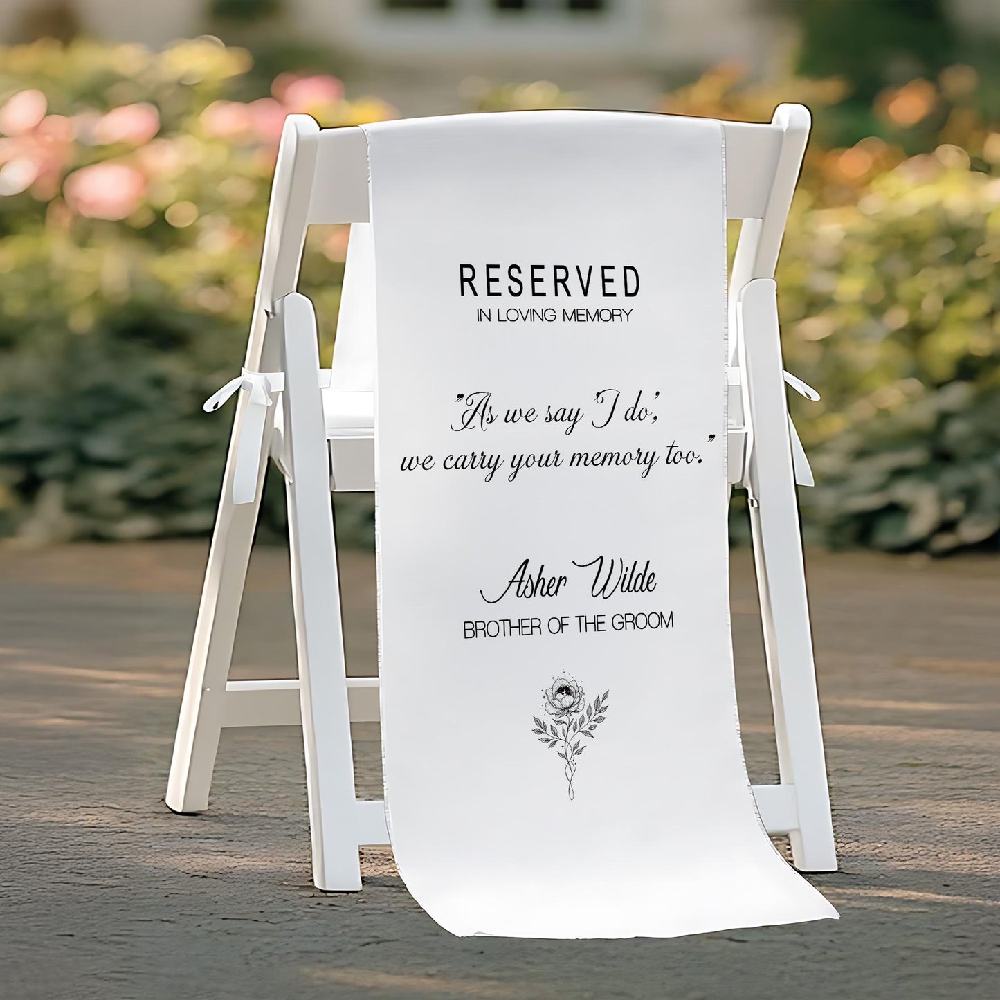 Reserved In Loving Memory Wedding Chair Banner – Personalized Memorial Seat Sign with Custom Name, Relation, and Quote for Ceremony
