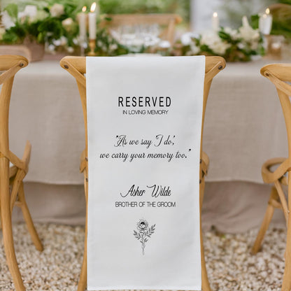 Reserved In Loving Memory Wedding Chair Banner – Personalized Memorial Seat Sign with Custom Name, Relation, and Quote for Ceremony