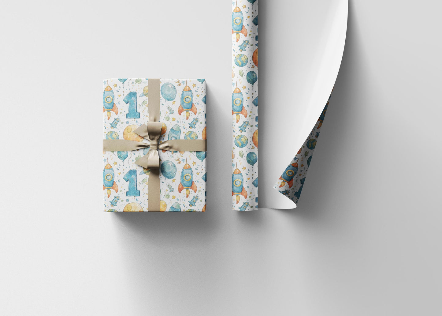 Baby Boy Space Wrapping Paper Roll, First Birthday Gift Wrap with Rockets, Planets, and Stars for Toddler Celebrations #3