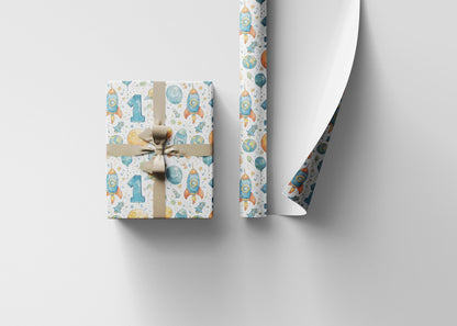 Baby Boy Space Wrapping Paper Roll, First Birthday Gift Wrap with Rockets, Planets, and Stars for Toddler Celebrations #3