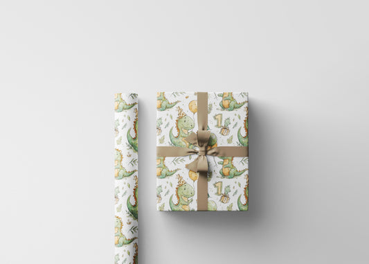 Baby Boy First Birthday Dinosaur Wrapping Paper Roll, Prehistoric Gift Wrap for Toddler 1st Birthday Party and Dino Theme #4