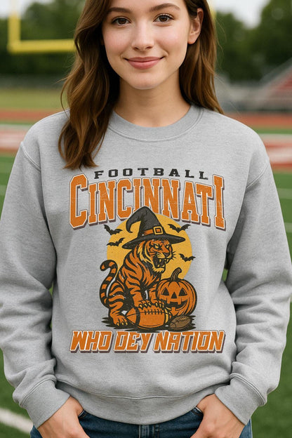Vintage Style Cincinnati Spooky Sweatshirt | Who Dey Nation Halloween Football Shirt | Spooky Crow Pumpkin Shirt | Fall Sports Fan Gift
