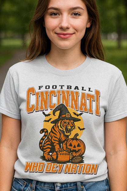 Vintage Style Cincinnati Spooky Sweatshirt | Who Dey Nation Halloween Football Shirt | Spooky Crow Pumpkin Shirt | Fall Sports Fan Gift