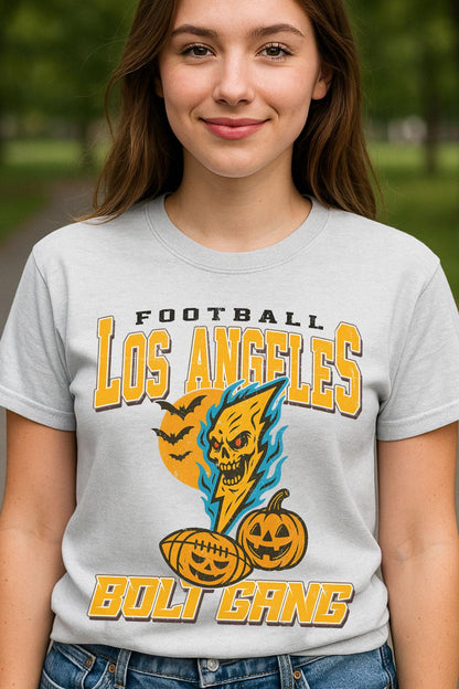 Vintage Style Los Angeles Spooky Sweatshirt | Bolt Gang Halloween Football Shirt | Spooky Crow Pumpkin Shirt | Fall Sports Fan Gift