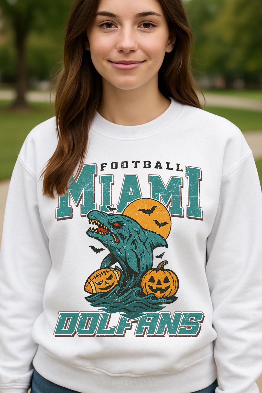 Vintage Style Miami Spooky Sweatshirt | Dolfans Halloween Football Shirt | Spooky Crow Pumpkin Shirt | Fall Sports Fan Gift