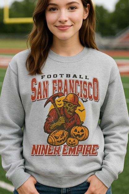 Vintage Style San Francisco Spooky Sweatshirt | Niner Empire Halloween Football Shirt | Spooky Crow Pumpkin Shirt | Fall Sports Fan Gift