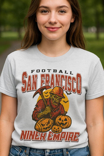 Vintage Style San Francisco Spooky Sweatshirt | Niner Empire Halloween Football Shirt | Spooky Crow Pumpkin Shirt | Fall Sports Fan Gift