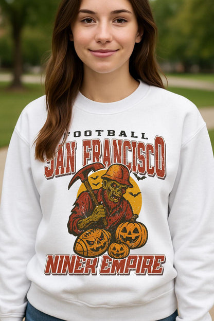 Vintage Style San Francisco Spooky Sweatshirt | Niner Empire Halloween Football Shirt | Spooky Crow Pumpkin Shirt | Fall Sports Fan Gift