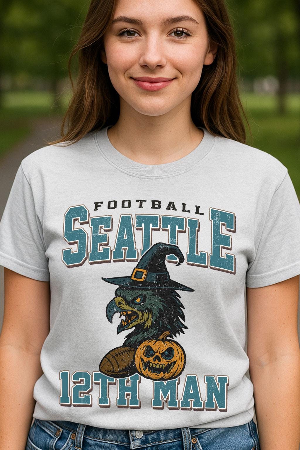 Vintage Style Seattle Spooky Sweatshirt | 12th Man Halloween Football Shirt | Spooky Crow Pumpkin Shirt | Fall Sports Fan Gift