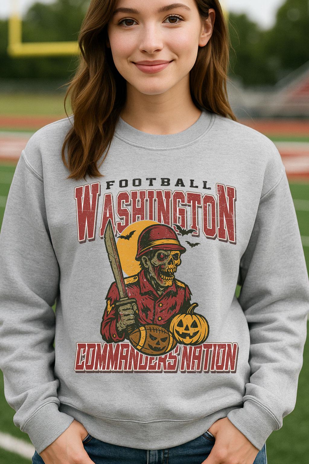 Vintage Style Washington Spooky Sweatshirt | Commanders Nation Halloween Football Shirt | Spooky Crow Pumpkin Shirt | Fall Sports Fan Gift