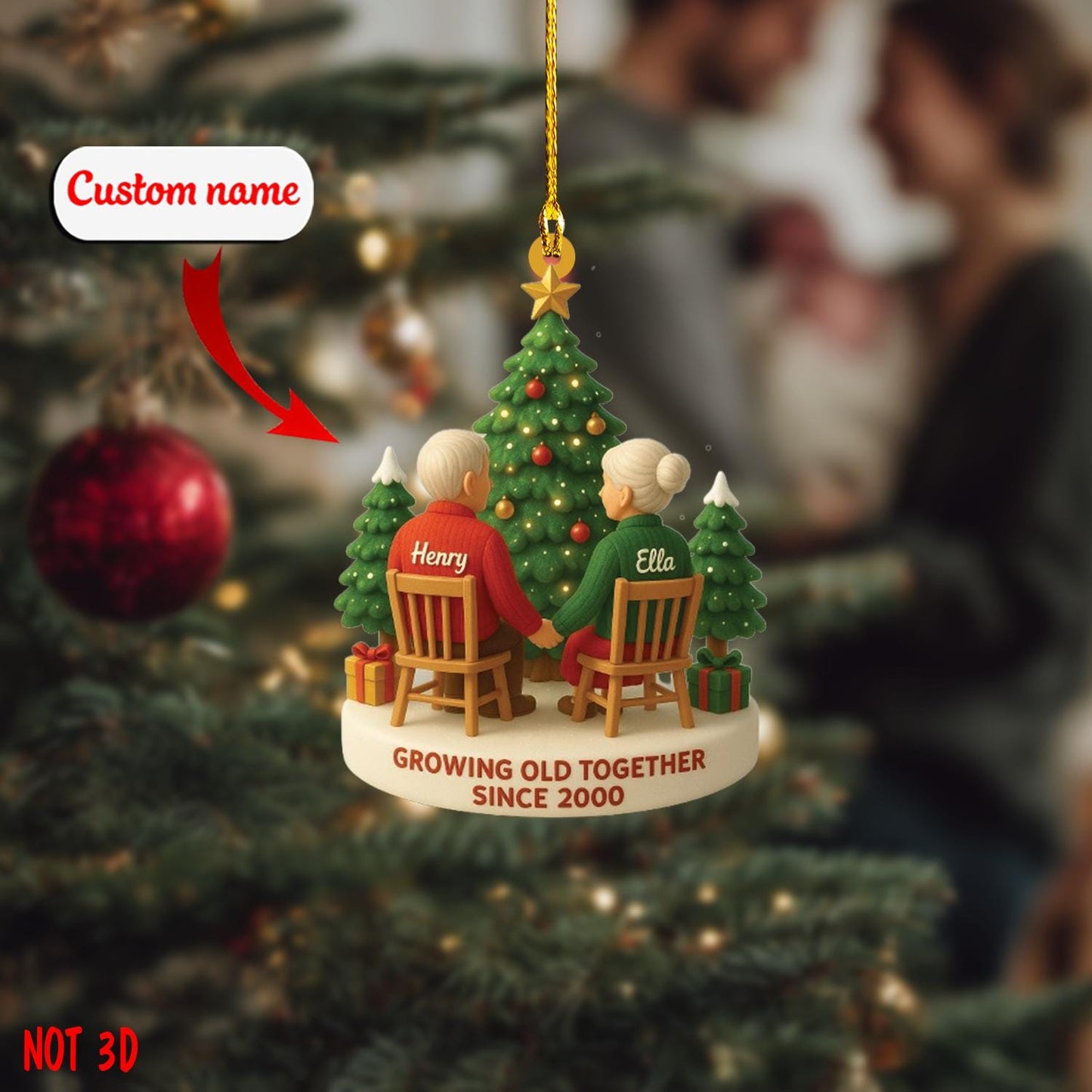 Custom Couple Ornament, Personalized Growing Old Together Christmas Ornament with Name and Year, Anniversary Married Gift for Husband Wife