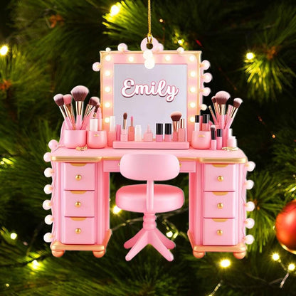Personalized Makeup Christmas Ornaments, Makeup Table 2D Flat Ornament, Gifts for Makeup Artist, Girls