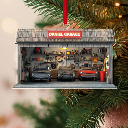 Personalized  Auto Garage Ornament, Custom Car Fixing Center 2D Acrylic Flat Ornament, Mechanic Ornament Gift, Mechanic Repair Shop Decor