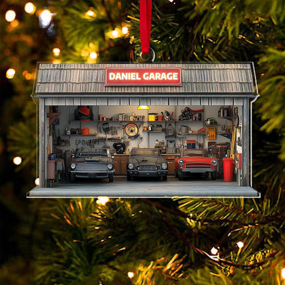 Personalized  Auto Garage Ornament, Custom Car Fixing Center 2D Acrylic Flat Ornament, Mechanic Ornament Gift, Mechanic Repair Shop Decor