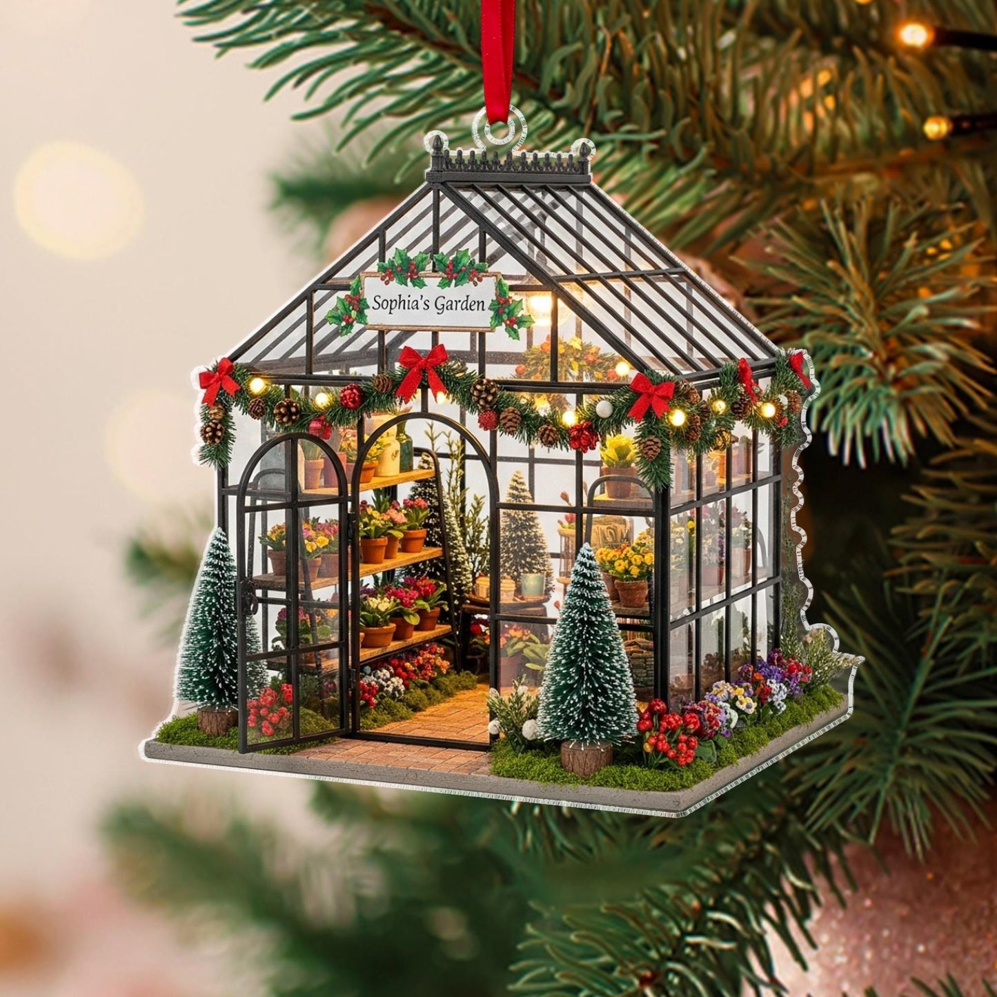 Personalized Garden 2D Flat Acrylic Ornament, Custom Garden House Christmas Ornament, Greenhouse Christmas Tree Decor, Plant Lover Gifts