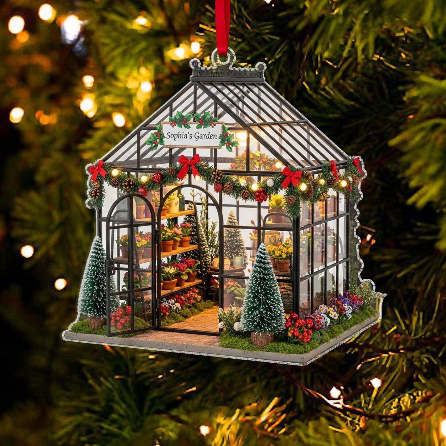Personalized Garden 2D Flat Acrylic Ornament, Custom Garden House Christmas Ornament, Greenhouse Christmas Tree Decor, Plant Lover Gifts