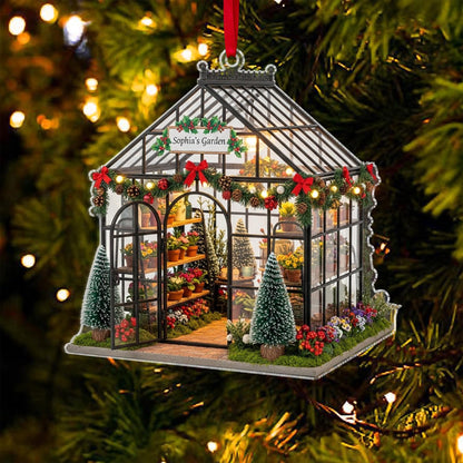 Personalized Garden 2D Flat Acrylic Ornament, Custom Garden House Christmas Ornament, Greenhouse Christmas Tree Decor, Plant Lover Gifts