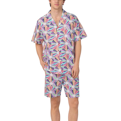 Men'S Short Sleeve Notch Woven Cotton Poplin Boxer Pj Set  Pajamas Set
