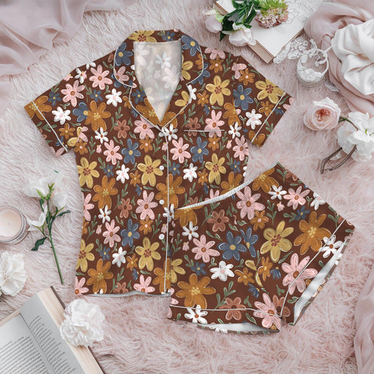 Fall Cottagecore Flower Field Pajama Set, Cozy Autumn Sleepwear, Cottagecore Fall Loungewear Set, Boho Fall Floral Pajamas