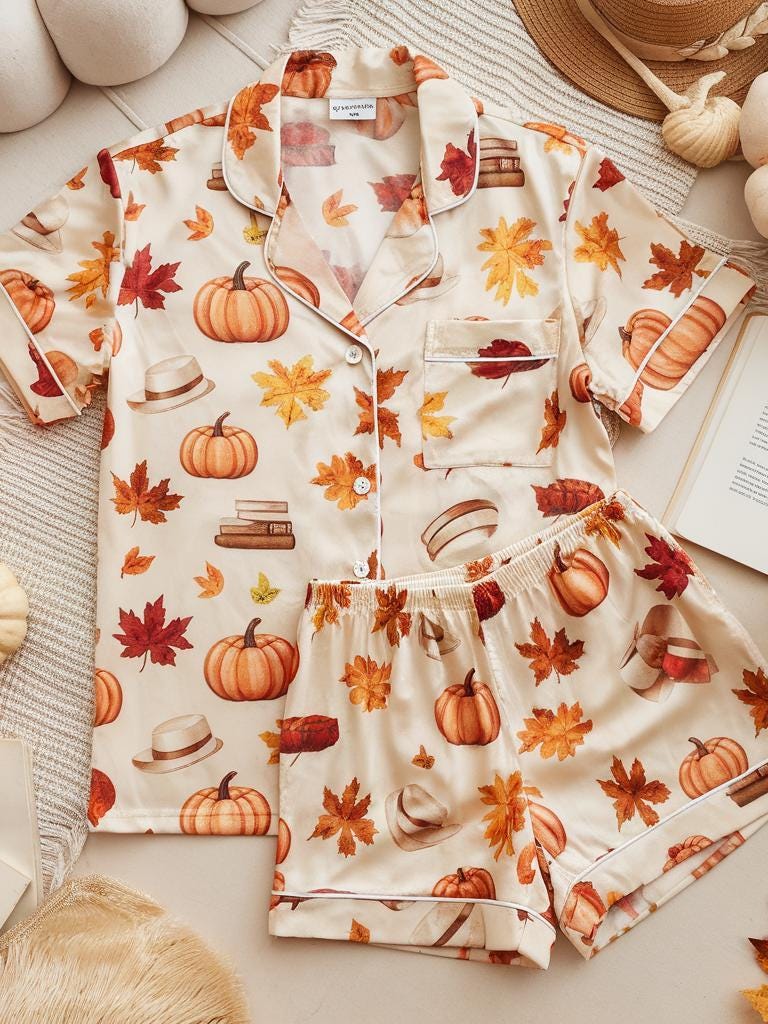 Anne of Green Gables Satin Pajamas, Cozy Fall Aesthetic Pjs, Cozy Season Pjs, Autumn Pajamas, Fall Pajamas, Pumpkin Pajamas, Family Pyjamas