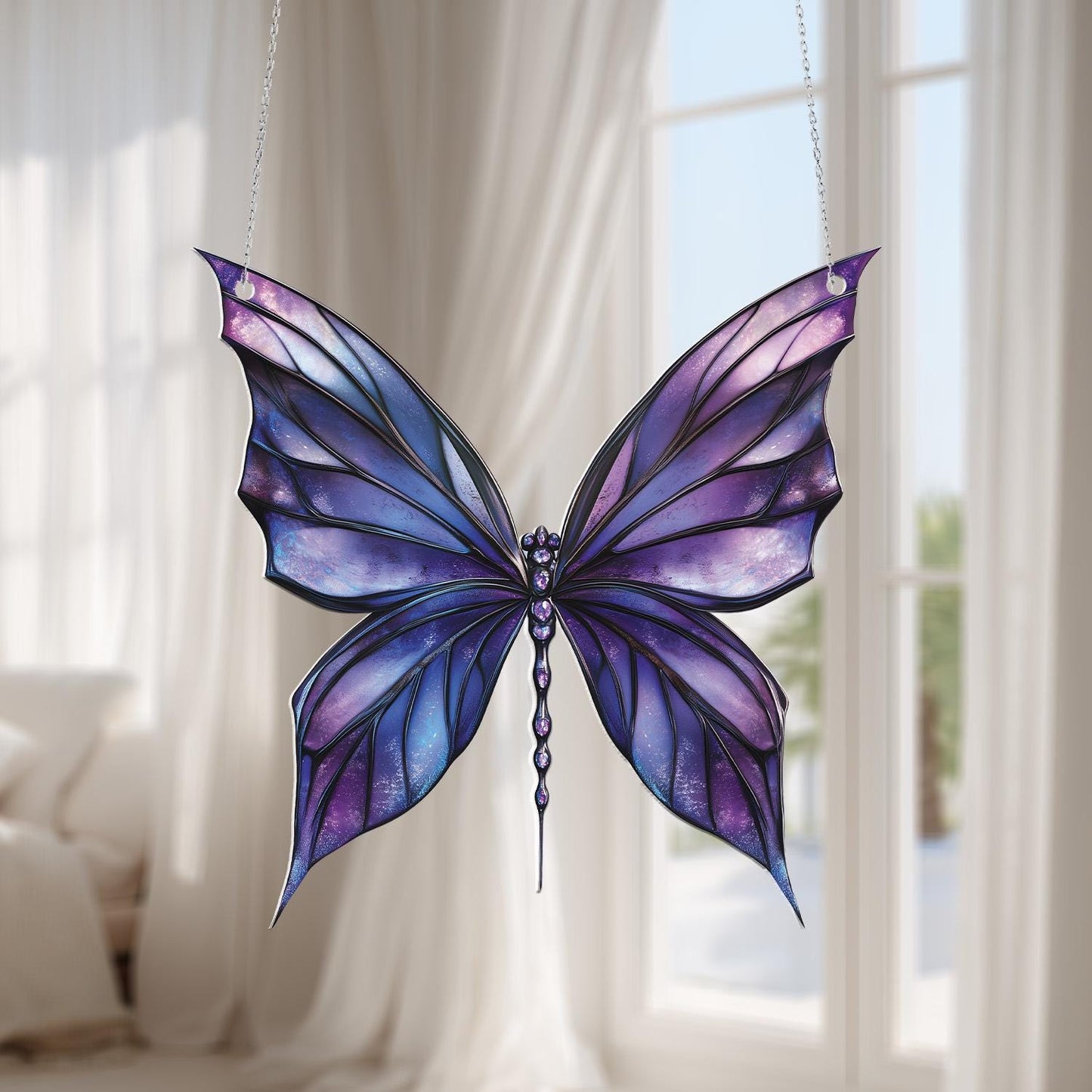 Elegant Butterfly Window Hanging with Vibrant Purple and Galaxy-Inspired Design, Perfect for Home Decor and Gifts