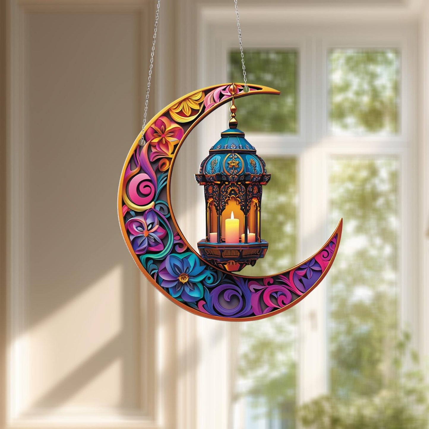 Window Hanging Crescent Moon With Lantern And Candle, Bringing Warm Glow, Artistic Beauty, And Cozy Ambiance To Your Home Décor