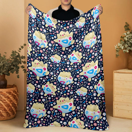 Togepi Fleece Blanket, Cute Kawaii Throw Blanket for Kids and Adults, Soft Cozy Cotton Bedding, Home Decor Gift, Togepi Blanket Gifts