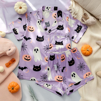 Ghost Pumpkin and Black Cat Pajamas Set, Halloween Pajamas, Cute Ghost Pajamas, Ghost Pjs, Pumpkin Pajamas Set, Spooky Season, Pumpkin Ghost
