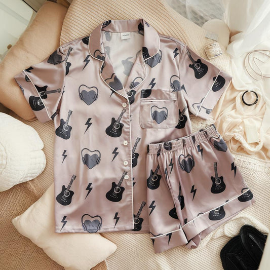 Rock On Rockstar Music Guitar Satin Pajamas Set, Rock Music Lover Pajamas, Family Pajamas, Music Pajamas Set, Rock and Roll, Rock Pajamas