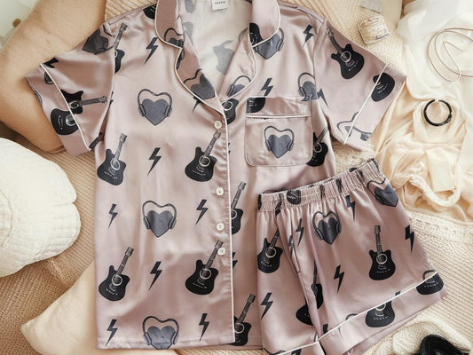 Rock On Rockstar Music Guitar Satin Pajamas Set, Rock Music Lover Pajamas, Family Pajamas, Music Pajamas Set, Rock and Roll, Rock Pajamas