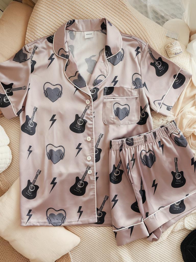 Rock On Rockstar Music Guitar Satin Pajamas Set, Rock Music Lover Pajamas, Family Pajamas, Music Pajamas Set, Rock and Roll, Rock Pajamas