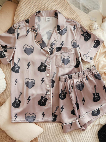 Rock On Rockstar Music Guitar Satin Pajamas Set, Rock Music Lover Pajamas, Family Pajamas, Music Pajamas Set, Rock and Roll, Rock Pajamas