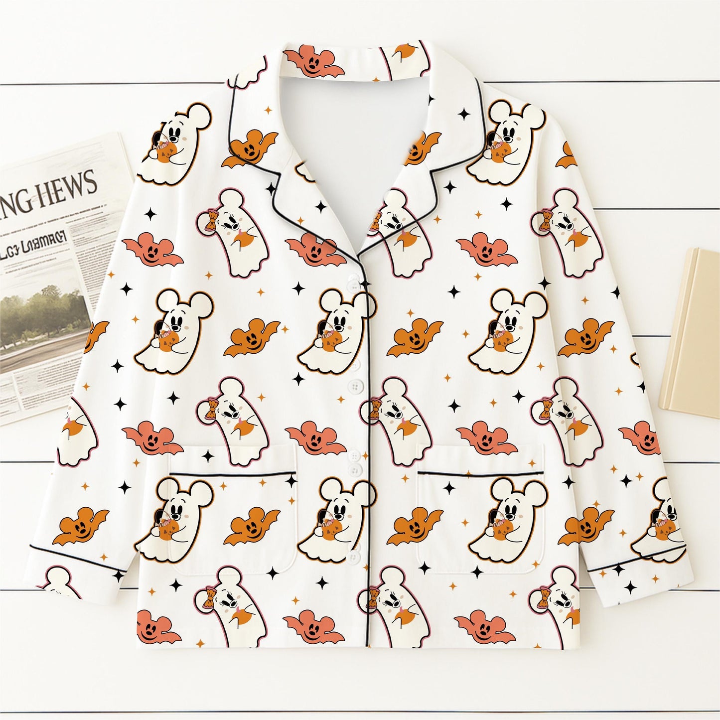 Halloween Mk Mn Mouse Pajamas Set, Mn Ghost Mk Bat Sleepwear, WDW Cartoon Homewear, Cozy Fall Loungewear, Spooky Season Gift