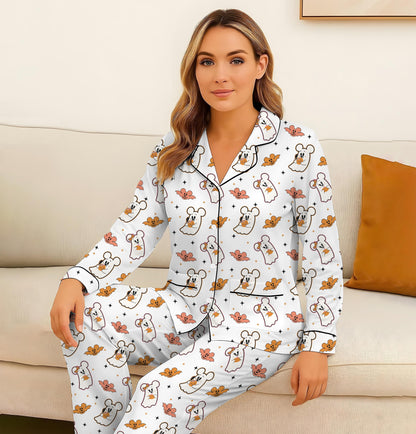 Halloween Mk Mn Mouse Pajamas Set, Mn Ghost Mk Bat Sleepwear, WDW Cartoon Homewear, Cozy Fall Loungewear, Spooky Season Gift
