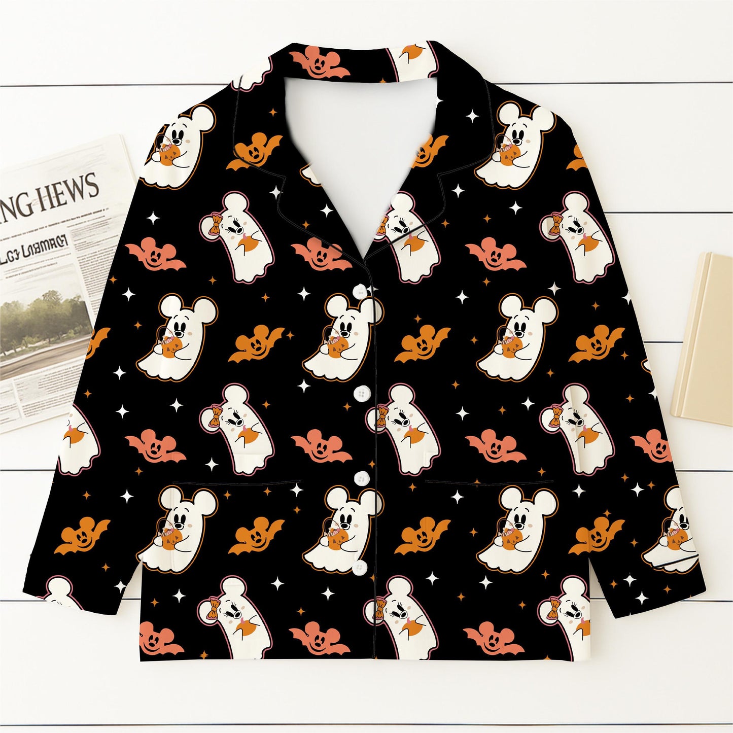 Halloween Mk Mn Mouse Pajamas Set, Mn Ghost Mk Bat Sleepwear, WDW Cartoon Homewear, Cozy Fall Loungewear, Spooky Season Gift