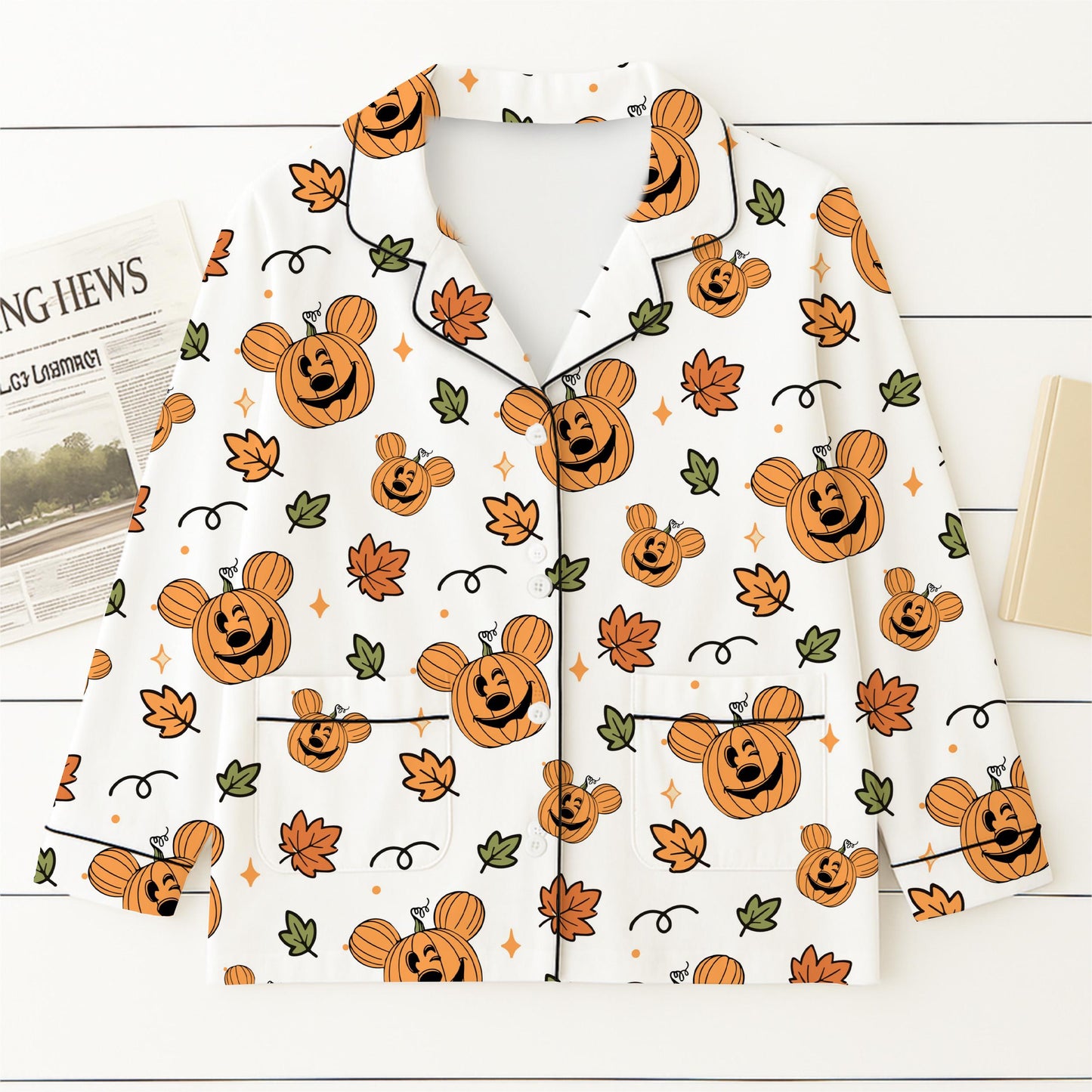 Fall Pumpkin Mouse Leaves Pajamas Set, Halloween Mk Pumpkin Sleepwear, WDW Cartoon Homewear, Cozy Fall Loungewear, Spooky Season Gift