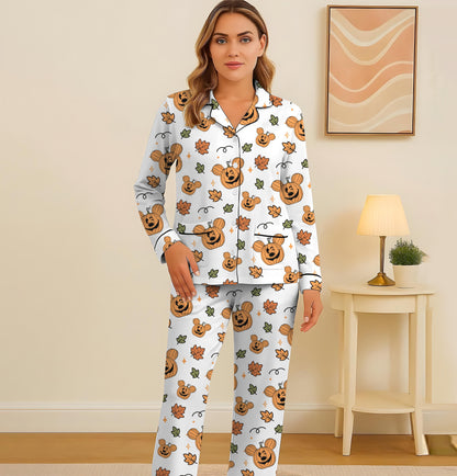Fall Pumpkin Mouse Leaves Pajamas Set, Halloween Mk Pumpkin Sleepwear, WDW Cartoon Homewear, Cozy Fall Loungewear, Spooky Season Gift