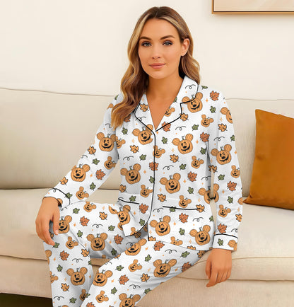 Fall Pumpkin Mouse Leaves Pajamas Set, Halloween Mk Pumpkin Sleepwear, WDW Cartoon Homewear, Cozy Fall Loungewear, Spooky Season Gift