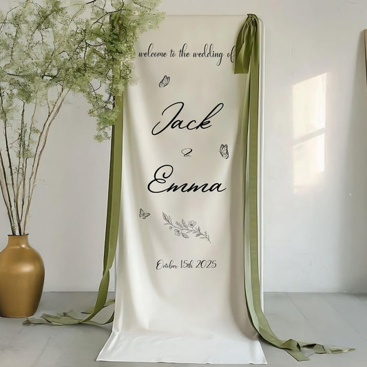 Personalized Wedding Welcome Sign Banner,  Customizable Fabric Sign for Bride and Groom, Keepsake Wedding Decoration, Wedding Entrance Decor
