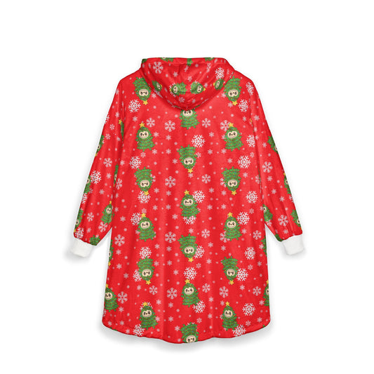 Labubu Christmas Tree Hooded Blanket: Soft Polyester Fleece