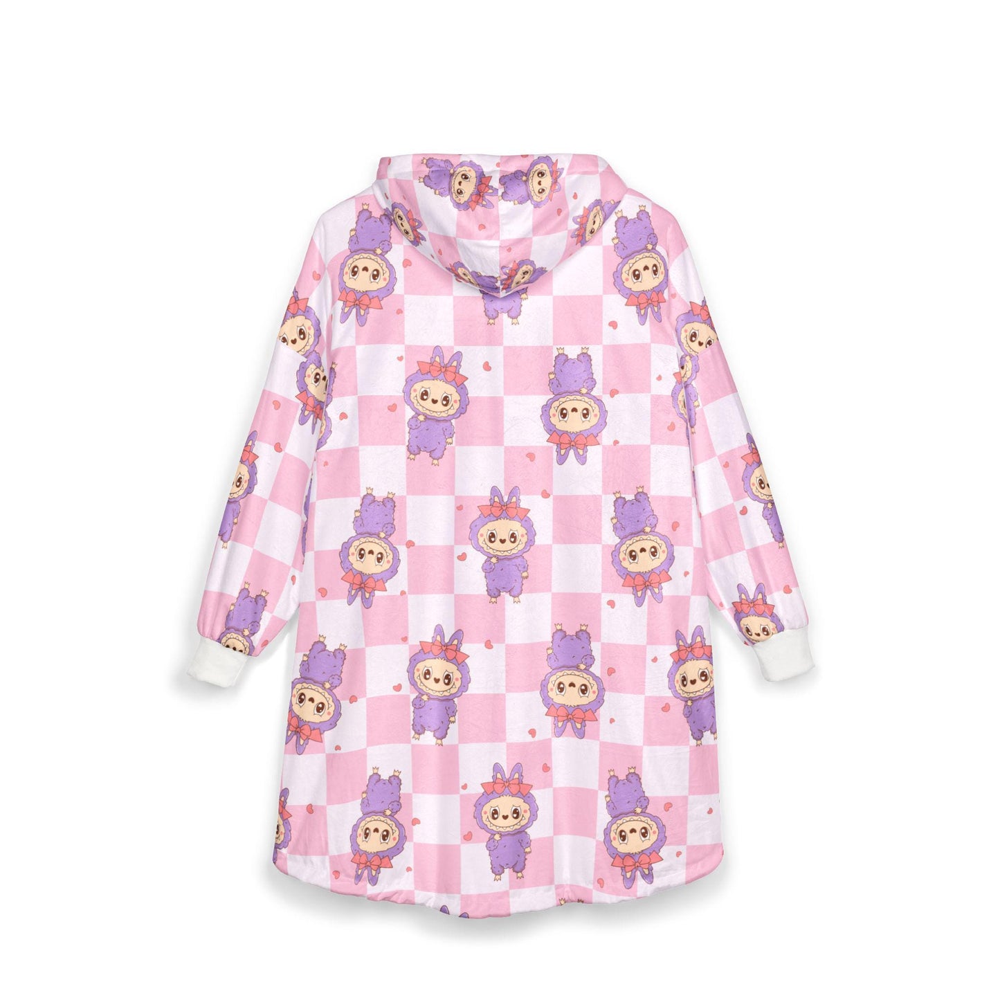 Labubu Hooded Blanket: Soft Polyester Fleece, Kangaroo Pocket