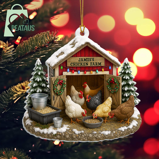 Chicken Farm Ornament, Chicken Ornament 2D Flat, Farmhouse Christmas Ornament, Farm Decor,Gift For Farmer,Chicken Lover,Custom Barn Ornament