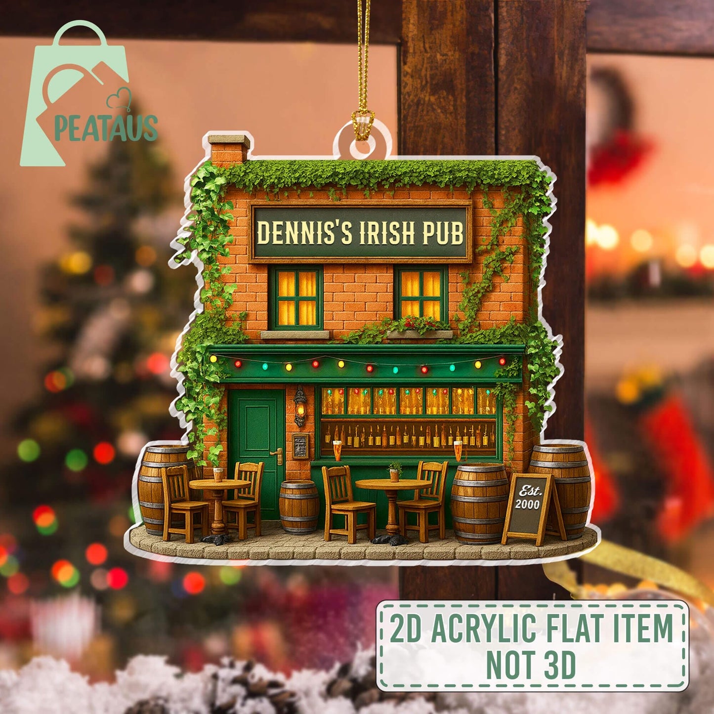 Personalized Irish Pub 2D Flat Ornament, Irish Pub Acrylic Ornament, Irish Ornament, Ireland Gifts Shamrock, Pub Decor Gift For Pub Lover