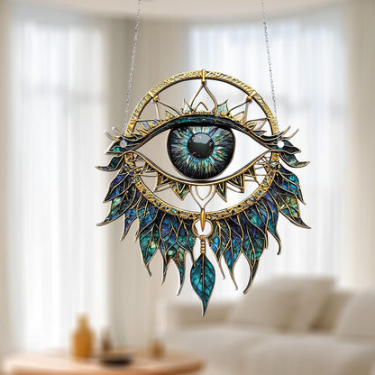 Mystic Eye Window Hanging Decoration – Blue and Gold Boho Ornament for Spiritual Home Décor, Protection Symbol, and Unique Gift