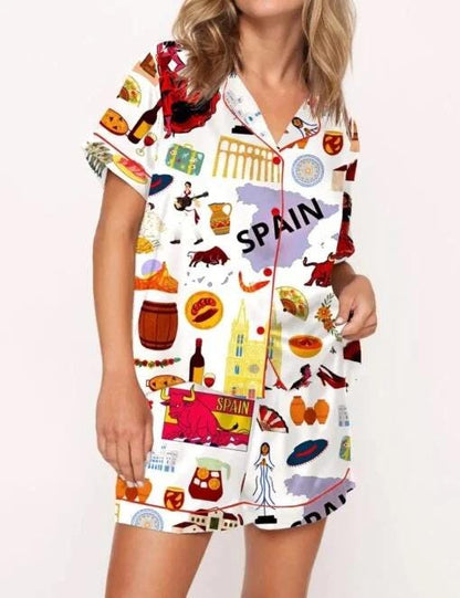 Spain Travel Satin Pajama Set  Pajamas Set