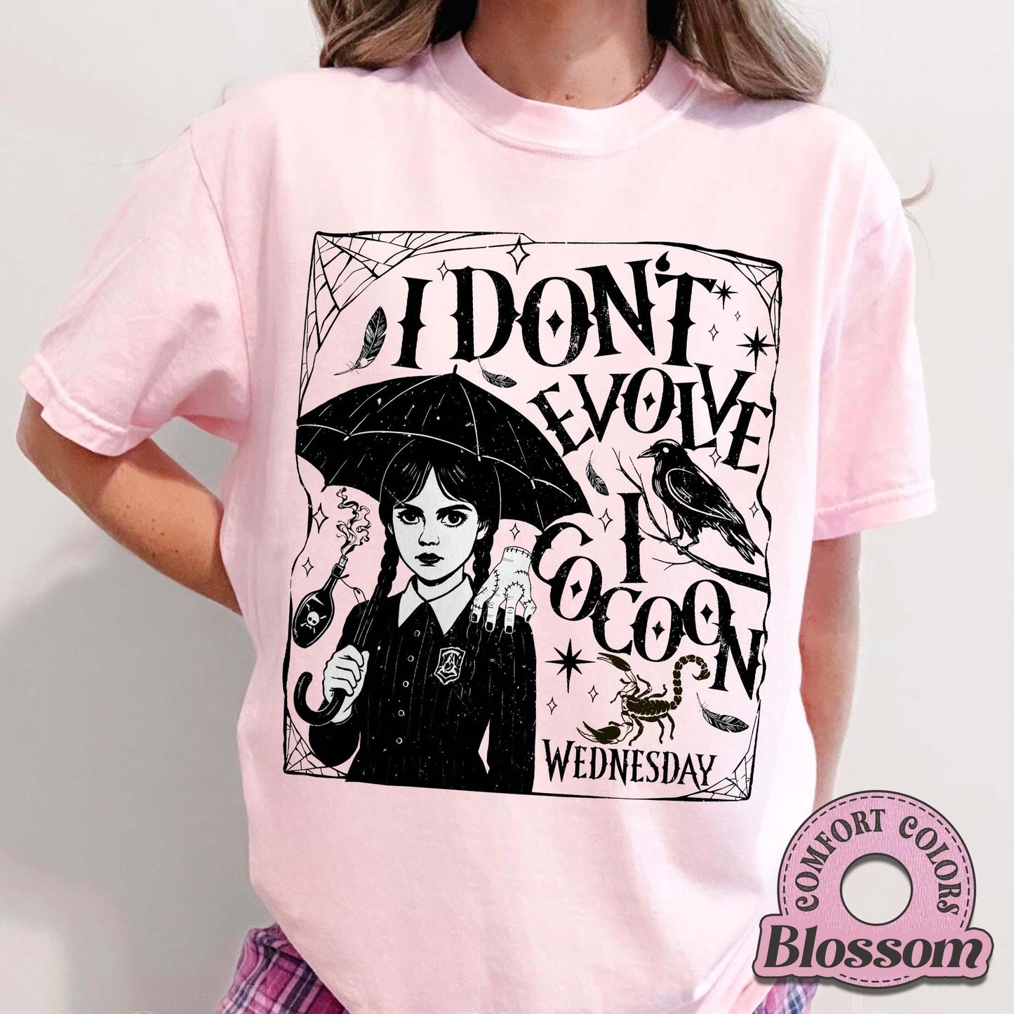 I Don’t Evolve I Cocoon Comfort Colors Shirt, Gothic Graphic Tee, On Wednesdays We Wear Black Shirt, Dark Academia, Movie Inspired Merch