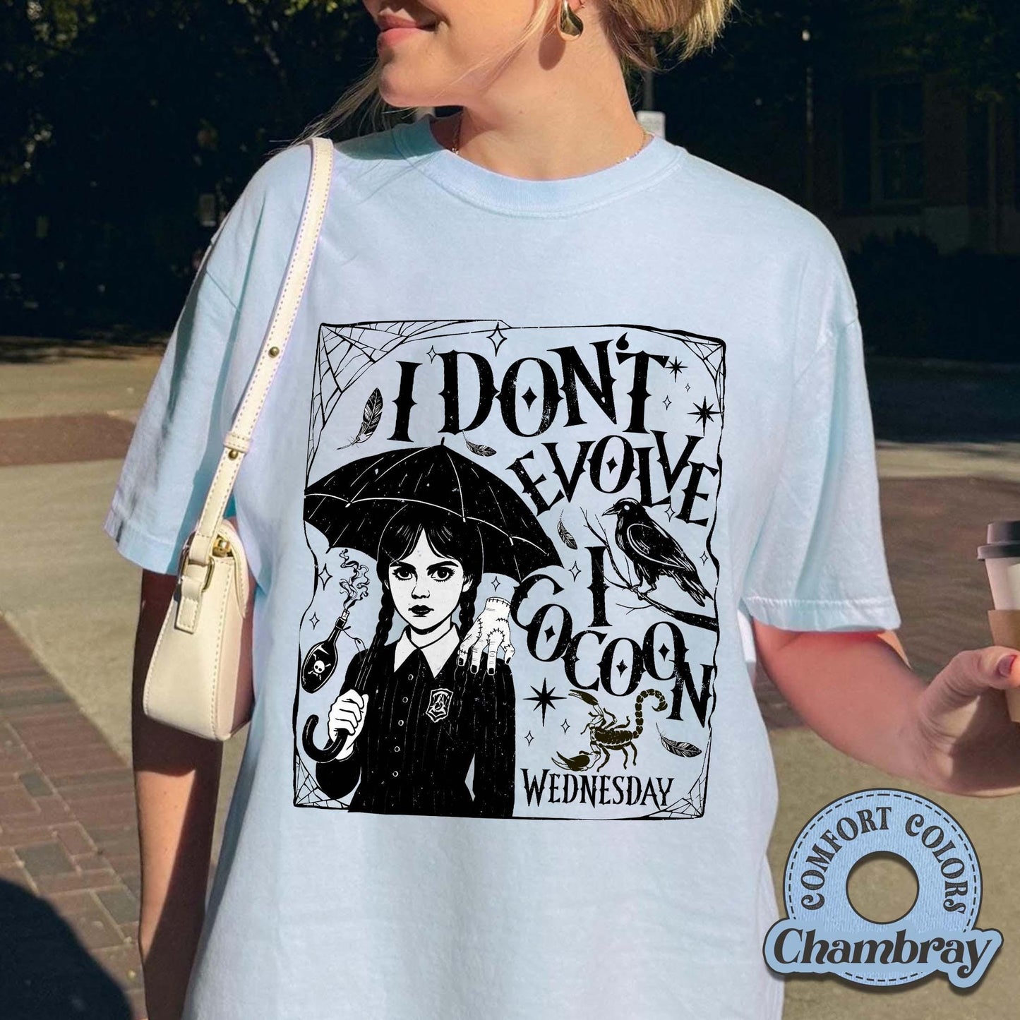 I Don’t Evolve I Cocoon Comfort Colors Shirt, Gothic Graphic Tee, On Wednesdays We Wear Black Shirt, Dark Academia, Movie Inspired Merch