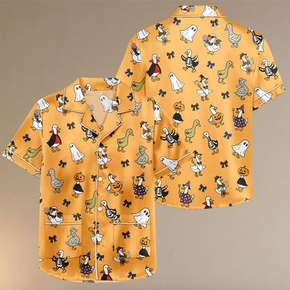 Halloween Duck Ghost Pumpkin Pajamas, Cute Ghost Pajama Shorts, Spooky Satin Sleepwear, Halloween Lounge Set, Pumpkin Halloween Gift