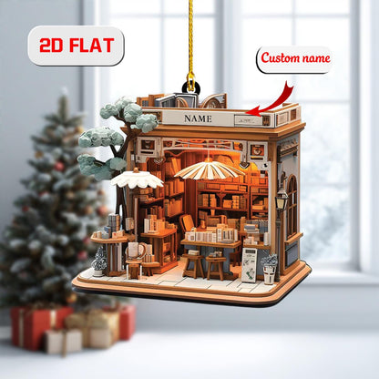 2D Custom Bookstore Ornament,Personalized Library Christmas Ornament with Name, Unique Gift for Book Lovers, Teachers, Writers Holiday Decor